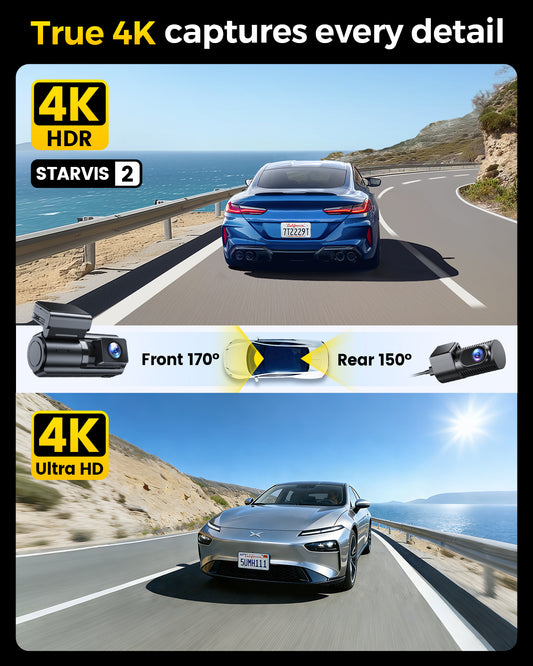 GKU E200 Dual 4K Dash Cam | Sony STARVIS 2 HDR Front & Rear Camera with Voice Control
