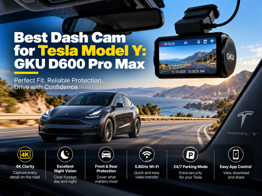 Best Dash Cam for Tesla Model Y: GKU D600 Pro Max