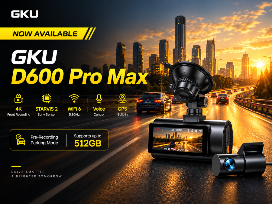 GKU D600 Pro Max 4K Front & Rear Dash Cam | Sony STARVIS 2 WiFi6 GPS Car Camera