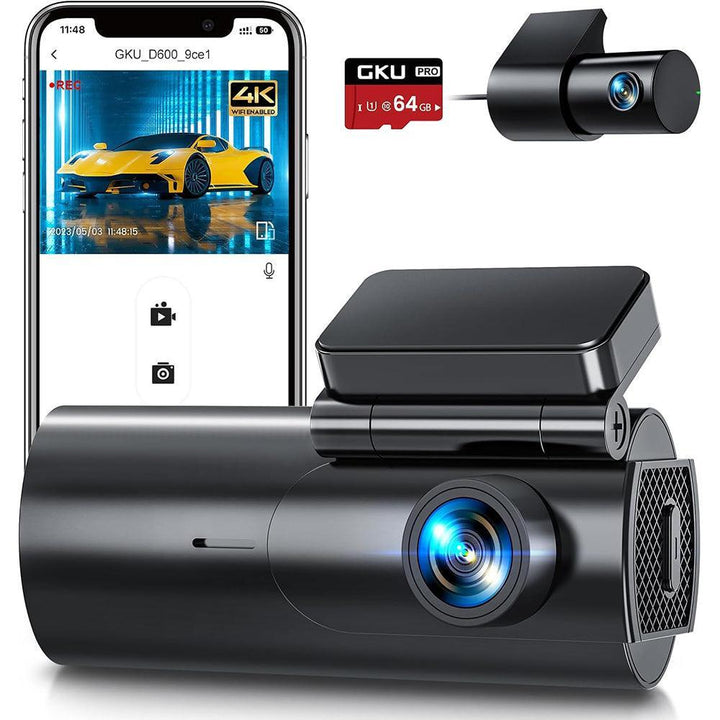 Dash Cam 4K WiFi 2160P Cámara de coche, cámara de tablero para automóviles,  mini cámara frontal para automóviles con visión nocturna, grabación en