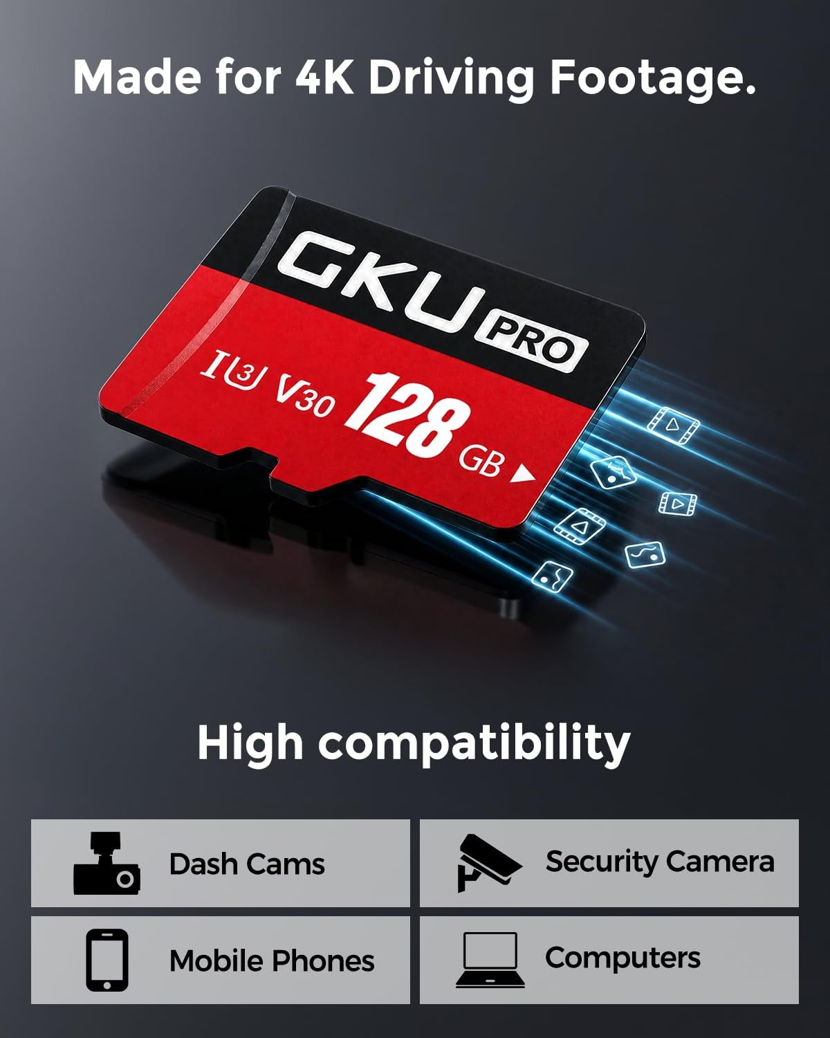 GKU 128GB High Endurance MicroSD Card for Dash Cam | U3 V30 4K Recording