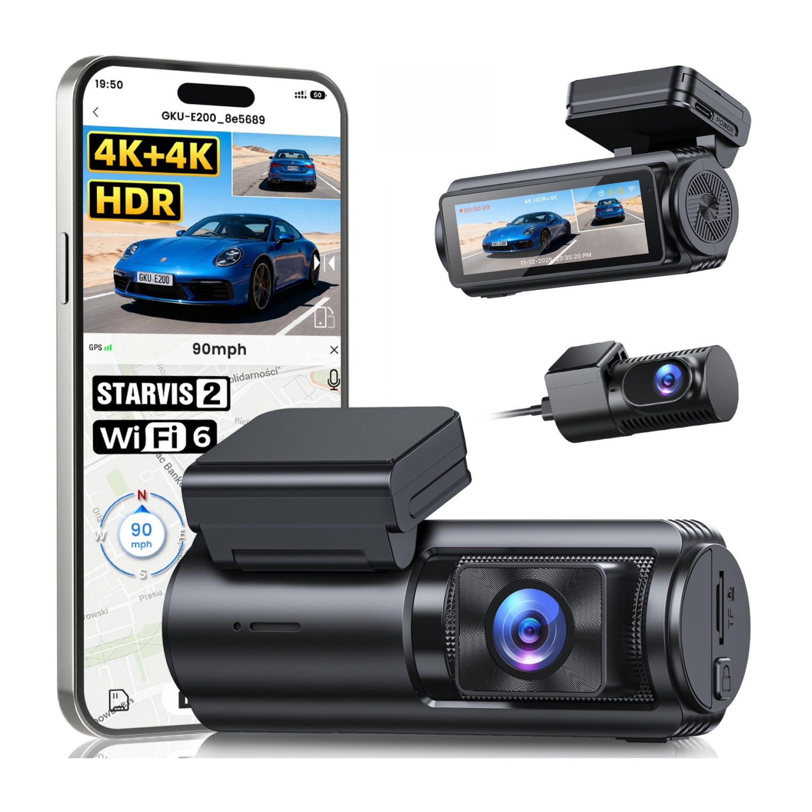 GKU E200 front and rear dash cam system