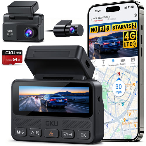 GKU C600 4G LTE&WiFi Front and Rear Dash Cams with Cloud Storage
