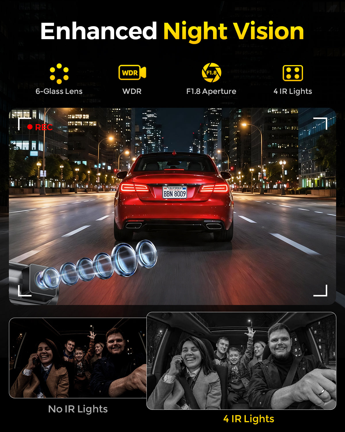 GKU C300 4K+1080P+4K Triple Dash Cam| Front, Cabin & Rear Camera for Rideshare Drivers with GPS & Voice Control, 64GB Card Pre-installed