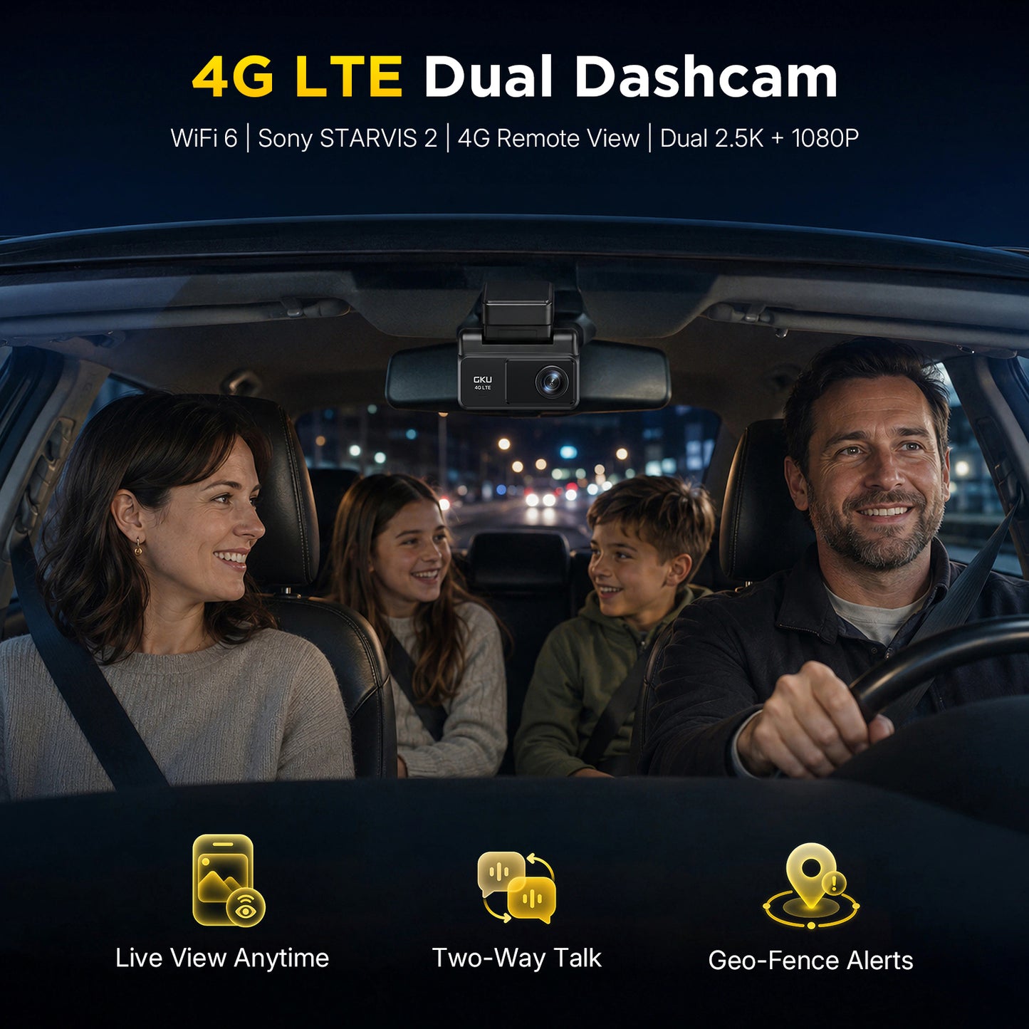 GKU C600 4G LTE Dual Dash Cam with Remote Monitoring & GPS