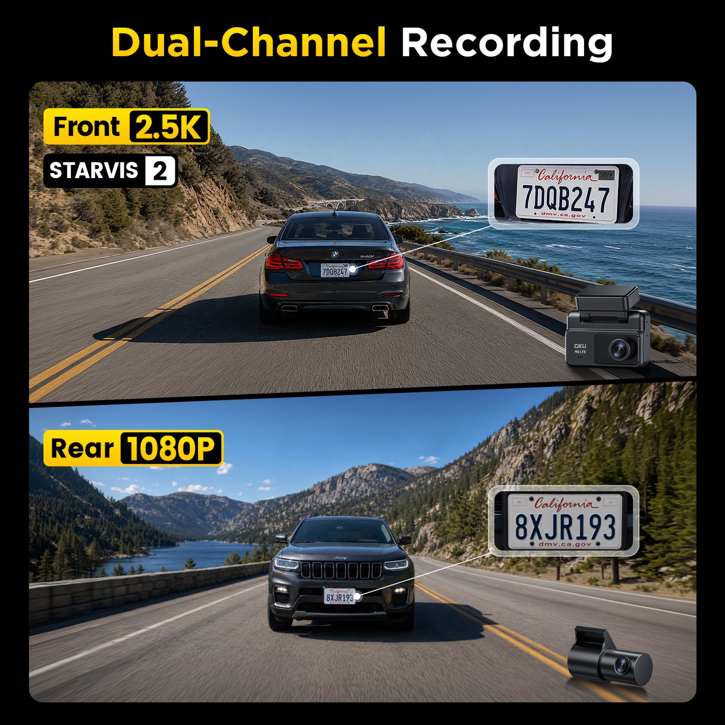 GKU C600 4G LTE Dual Dash Cam with Remote Monitoring & GPS