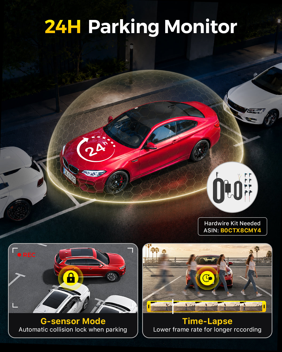 GKU C300 4K+1080P+4K Triple Dash Cam| Front, Cabin & Rear Camera for Rideshare Drivers with GPS & Voice Control, 64GB Card Pre-installed