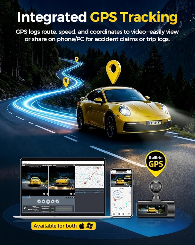 GKU D600 Pro Max Dash Cam Front and Rear, STARVIS 2 Sensor, Fastest 5.8GHz WiFi 6.0, Voice Control, 3 "IPS Car Camera with GPS (No SD Card)