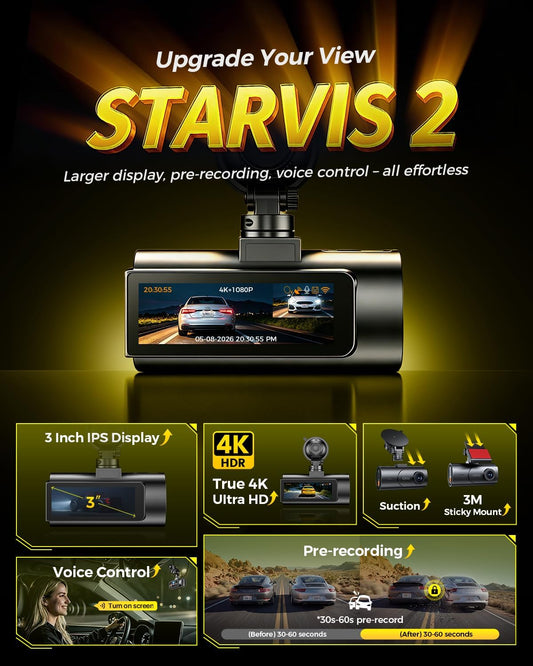 GKU D600 Pro Max 4K+1080P Dash Cam Front and Rear, STARVIS 2 Sensor, Fastest 5.8GHz WiFi 6.0, Voice Control, 3 "IPS Car Camera with GPS (No SD Card)