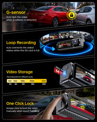 GKU C300 3-Channel Dash Cam |Front, Cabin, Rear