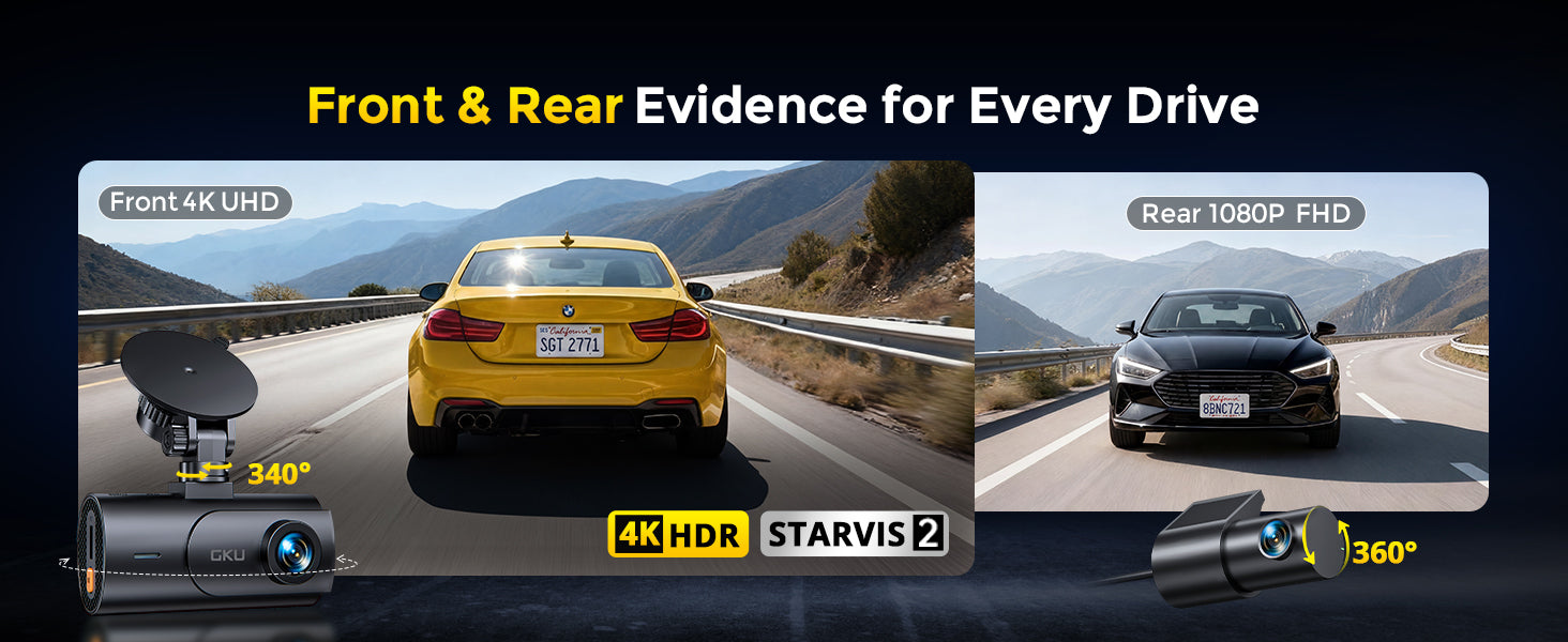 GKU D600 Pro Max 4K Dash Cam Front and Rear, Sony STARVIS 2 Night