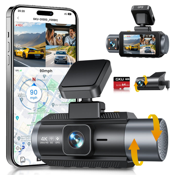 GKU D1000 3 Channel 5.8GHz WiFi Dash Cam - gkutech