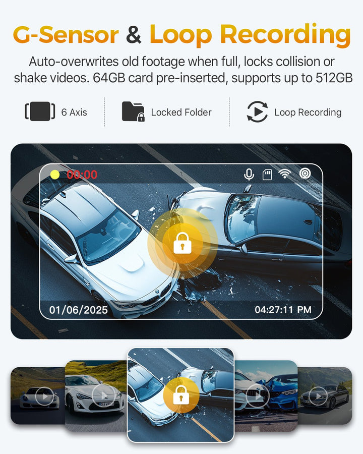 GKU D1000 3 Channel 5.8GHz WiFi Dash Cam - gkutech