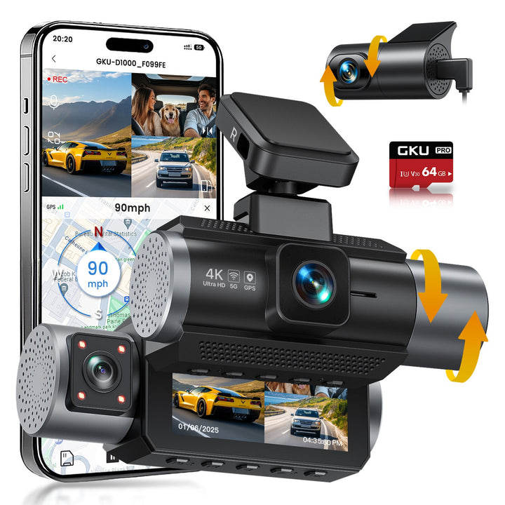 GKU D1000 3 Channel 5.8GHz WiFi Dash Cam - gkutech
