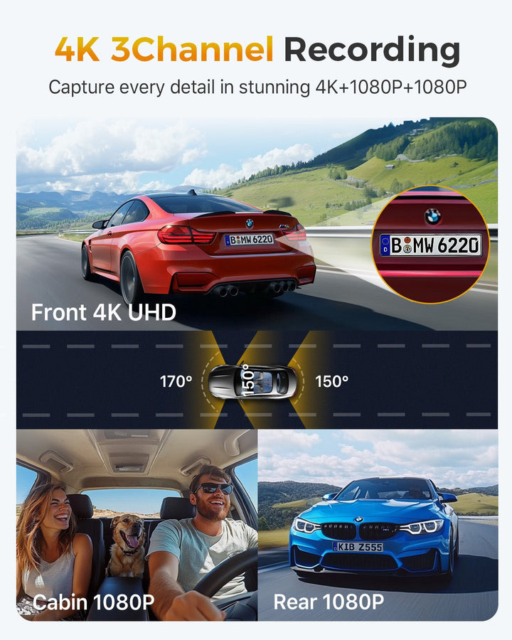 GKU D1000 3 Channel 5.8GHz WiFi Dash Cam - gkutech