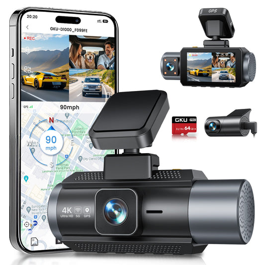 GKU D1000 3 Channel 5.8GHz WiFi Dash Cam - gkutech