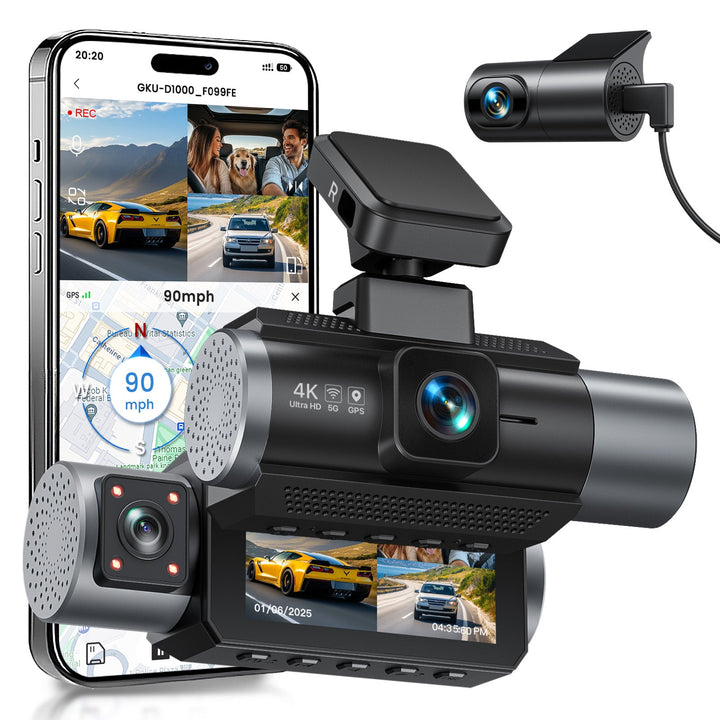 GKU D1000 3 Channel 5.8GHz WiFi Dash Cam - gkutech