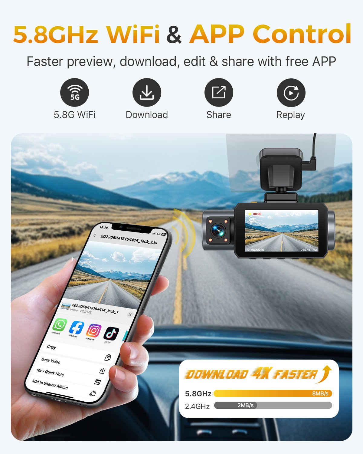 GKU D1000 4K+1080P+1080P Dash Cam Front and Rear and Inside, 5.8