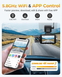 GKU D1000 3 Channel 5.8GHz WiFi Dash Cam - gkutech