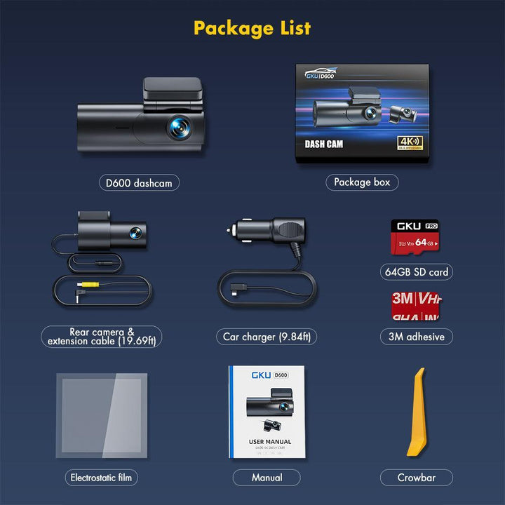 GKU D600 4K/2.5K WiFi Dash Cam - gkutech