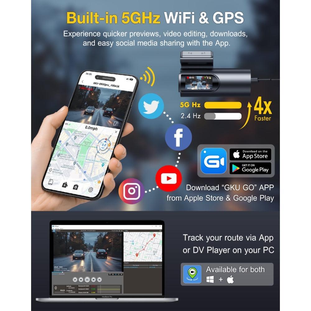 GKU D600Pro 4K WiFi GPS With 1.47 Inch IPS Screen Dash Cam - gkutech
