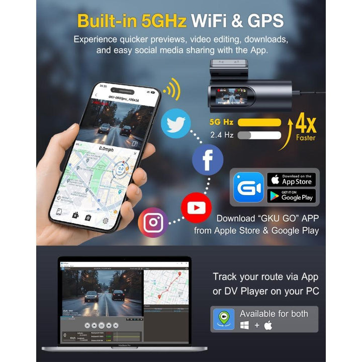 GKU D600Pro 4K WiFi GPS With 1.47 Inch IPS Screen Dash Cam - gkutech