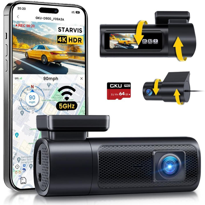 GKU D900 4K 30fps+2.5K 5G WiFi Dash Cam - gkutech