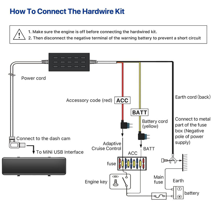 GKU Dash Cam 3m ACC Hardwire Kit - gkutech